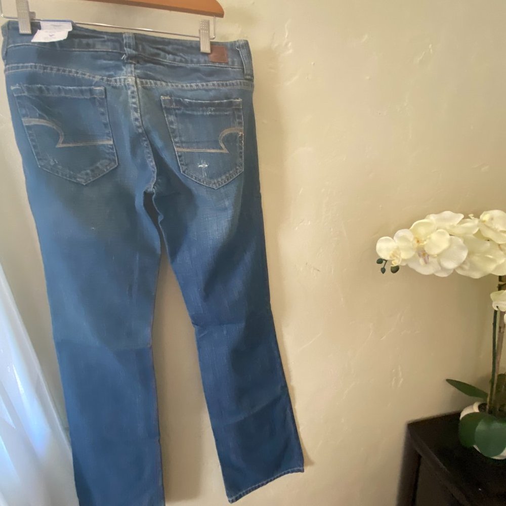 American Eagle Favorite Boyfriend Jean Teal Destroy Wash Low Rise NWT Distressed